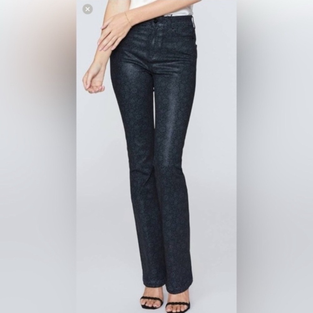 PAIGE x Morris & Co Black Subtle Floral-Print Flare Jeans Highrise Manhattan 28